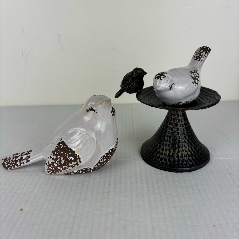 Home Decor set-ceramic birds and metal candle holder w/bird